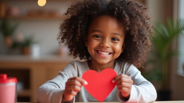 Petite fille tenant un coeur en papier à la main